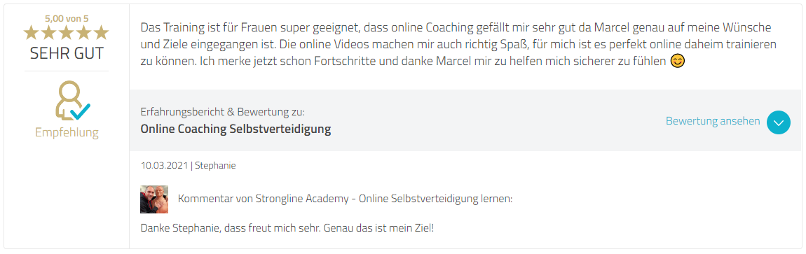 Bewertung Marcel Descy - Strongline Academy - Selbstverteidigung